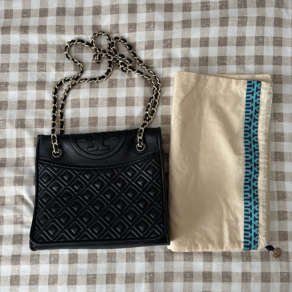 Tory Burch Fleming quilted black leather shoulder crossbody bag